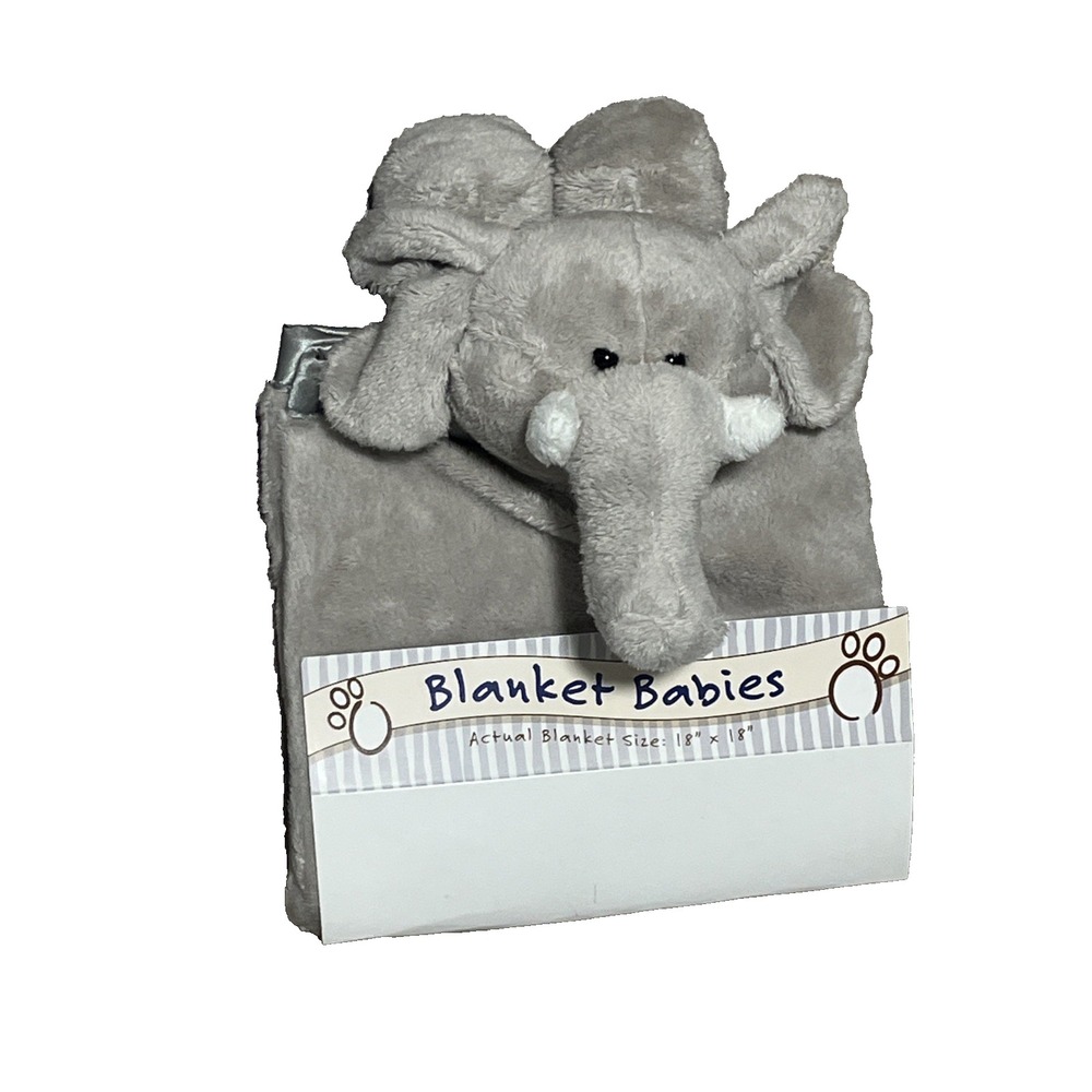 NEW Baby Ganz Elephant Lovey Blanket Security Gray Satin Trim Heritage